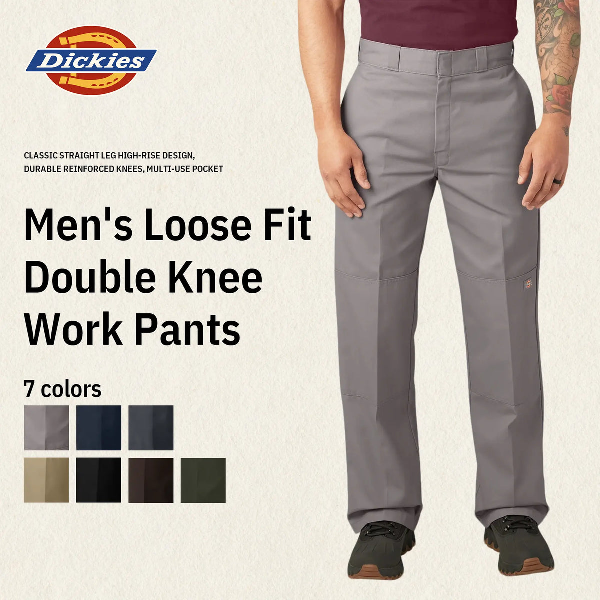 Dickies Men's Loose Fit Double Knee Work Pants